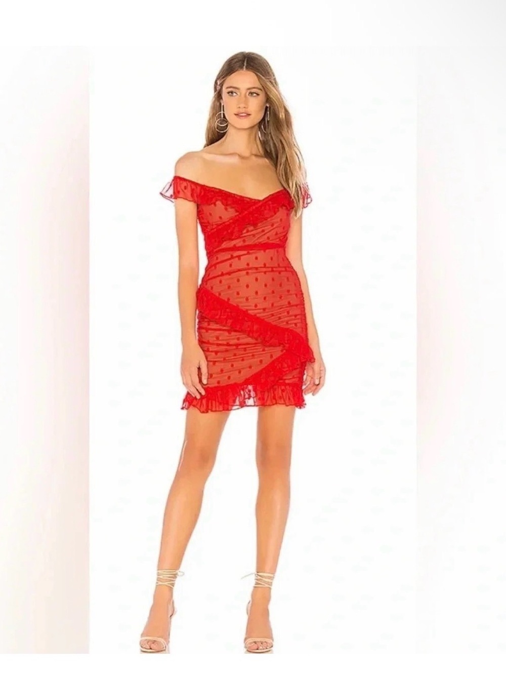 MAJORELLE Red Polka Dot Off-Shoulder Mini Dress